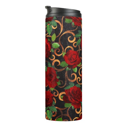 Elegant Classy Damask  Chic Black Red Roses Thermosbeker (Geroteerd rechts)