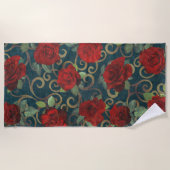 Elegant Classy Damask  Chic Blauwgroen Red Roses Strandlaken (Voorkant)