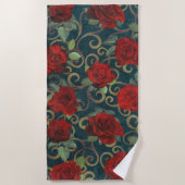 Elegant Classy Damask  Chic Blauwgroen Red Roses Strandlaken (Voorkant)