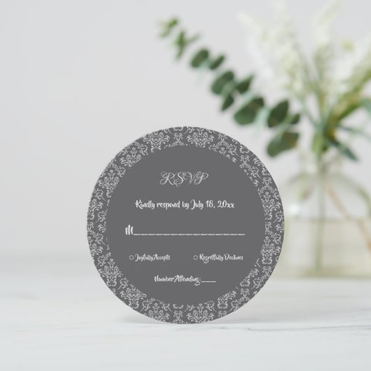 Elegant Classy Damask Classic Formal Round RSVP Kaart (Staand voorkant)