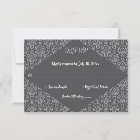 Elegant  Classy Damask Grey Formal Wedding RSVP Kaartje (Voorkant)
