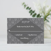 Elegant  Classy Damask Grey Formal Wedding RSVP Kaartje (Staand voorkant)