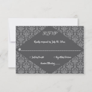 Elegant Classy Damask Grey Formal Wedding RSVP Kaartje