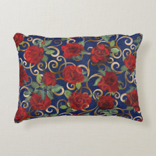 Elegant Classy Damask  Red Rose Blue Accent Kussen