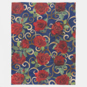 Elegant Classy Damask  Red Rose Blue Fleece Deken (Voorkant)