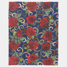 Elegant Classy Damask Red Rose Blue