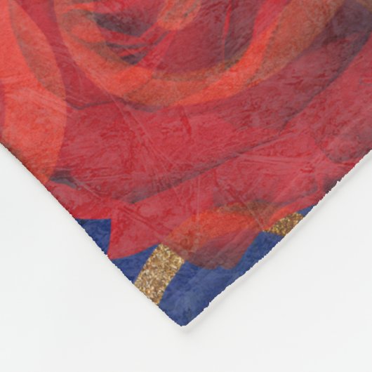 Elegant Classy Damask  Red Rose Blue Fleece Deken (Hoek)