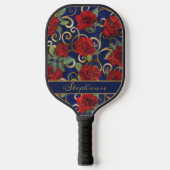Elegant Classy Damask Red Rose Blue Pickleball Paddle (Voorkant)