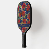 Elegant Classy Damask Red Rose Blue Pickleball Paddle (Links)