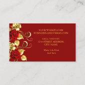 Elegant Classy Dark Red Rose Gold Leaf Floral Visitekaartje (Achterkant)