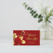 Elegant Classy Dark Red Rose Gold Leaf Floral Visitekaartje (Staand voorkant)