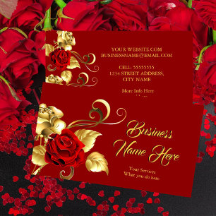 Elegant Classy Dark Red Rose Gold Leaf Floral Visitekaartje