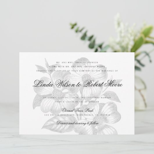 Elegant Classy Dogwood Flower Wedding Kaart (Staand voorkant)