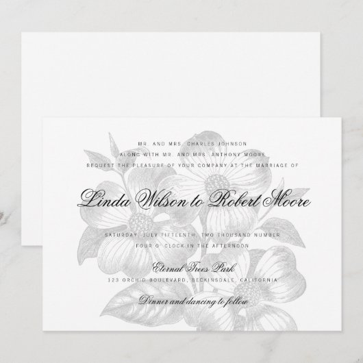 Elegant Classy Dogwood Flower Wedding Kaart (Voorkant / Achterkant)