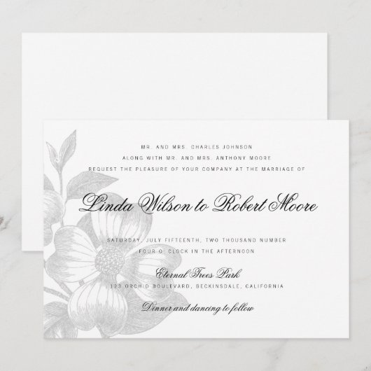 Elegant Classy Dogwood Flower Wedding Kaart (Voorkant / Achterkant)