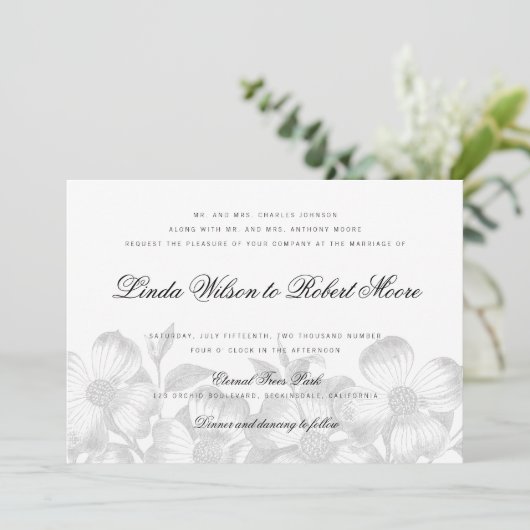 Elegant Classy Dogwood Flower Wedding Kaart (Staand voorkant)