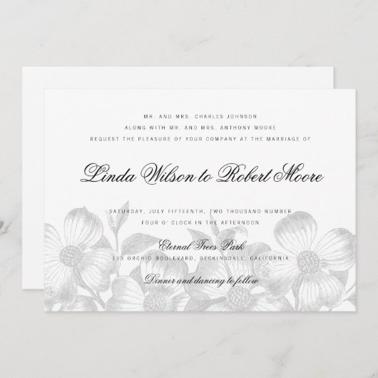 Elegant Classy Dogwood Flower Wedding Kaart (Voorkant / Achterkant)