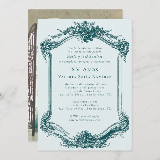 Elegant Classy Emerald Quinceañera 15th Birthday Kaart (Voorkant / Achterkant)