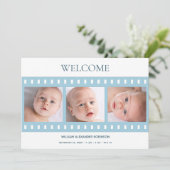 Elegant Classy Filmstrip Baby Boy Foto Blauw geboo Aankondiging (Staand voorkant)
