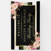 Elegant Classy Floral Black Stripes Wedding Party Spandoek (Verticaal)