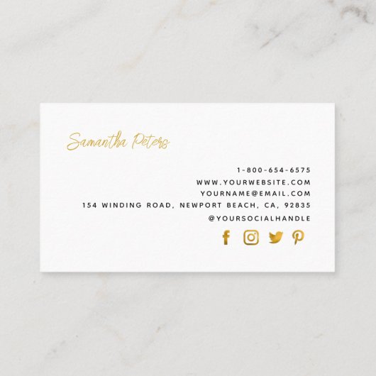 Elegant Classy Floral Black White Magnolia Gold Visitekaartje (Achterkant)