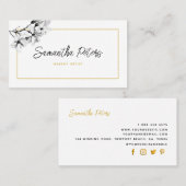 Elegant Classy Floral Black White Magnolia Gold Visitekaartje (Voorkant / Achterkant)