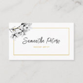 Elegant Classy Floral Black White Magnolia Gold Visitekaartje (Voorkant)