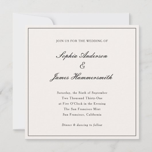 Elegant Classy Formal Black Lijst Script Weddensch Kaart (Voorkant)