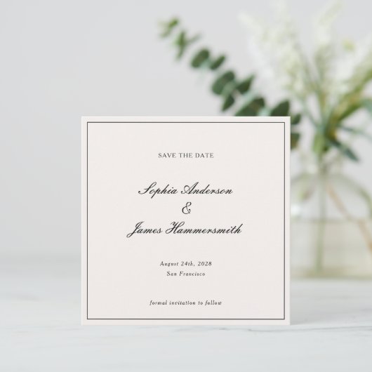 Elegant Classy Formal Black Lijst Script Weddensch Save The Date (Staand voorkant)