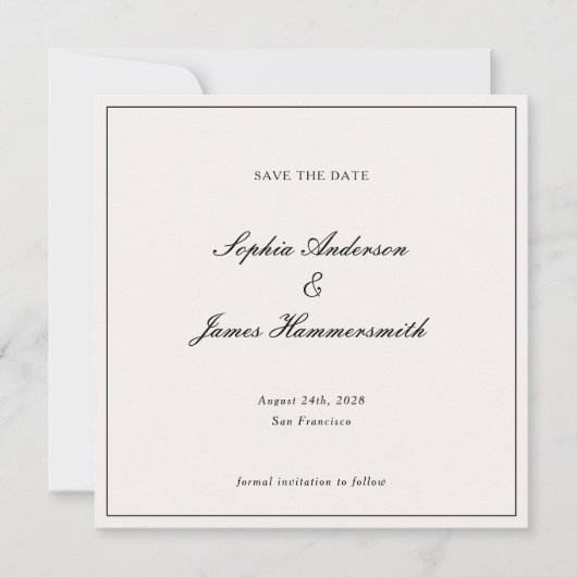 Elegant Classy Formal Black Lijst Script Weddensch Save The Date (Voorkant)