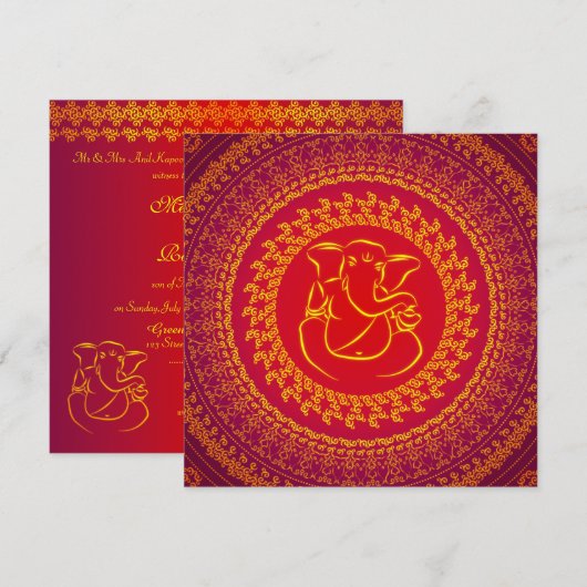 Elegant Classy Ganesh Indian Wedding Invitation Kaart (Voorkant / Achterkant)