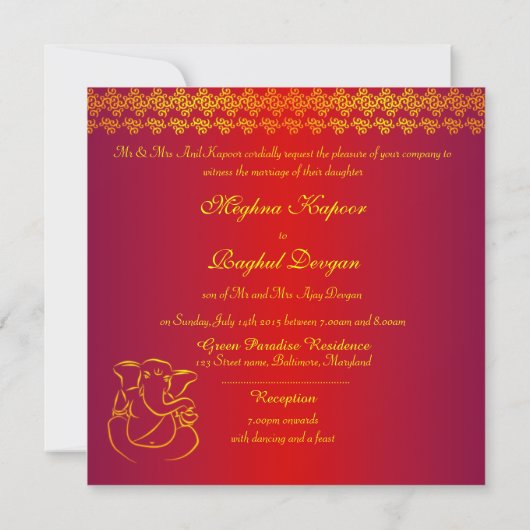 Elegant Classy Ganesh Indian Wedding Invitation Kaart (Achterkant)