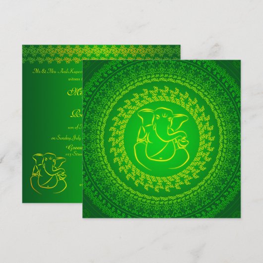 Elegant Classy Ganesh Indian Wedding Invitation Kaart (Voorkant / Achterkant)