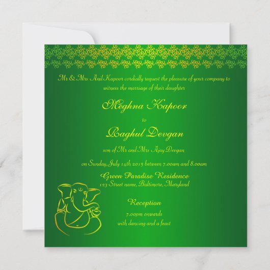 Elegant Classy Ganesh Indian Wedding Invitation Kaart (Achterkant)