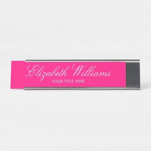 Elegant Classy Girly Bright Pink Aangepast Bureau Naambordje (Voorkant)
