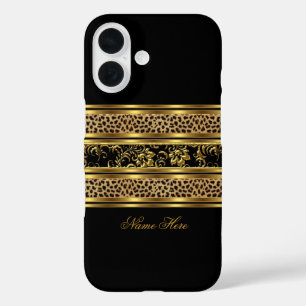 Elegant Classy Gold Black Leopard Floral iPhone 16 Hoesje