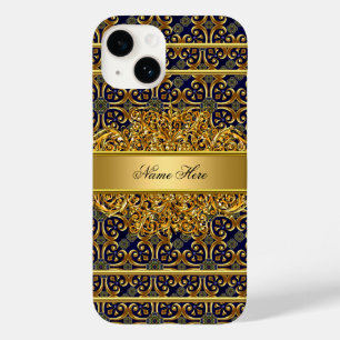 Elegant Classy Gold Blue Case-Mate iPhone 14 Hoesje
