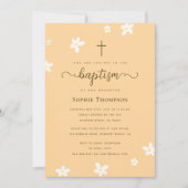 Elegant Classy Gold Cross Floral Religieuze Baptis Kaart (Voorkant)