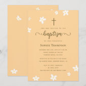 Elegant Classy Gold Cross Floral Religieuze Baptis Kaart (Voorkant / Achterkant)