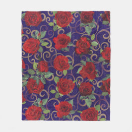 Elegant Classy Gold Damask  Red Rose Paars Fleece Deken