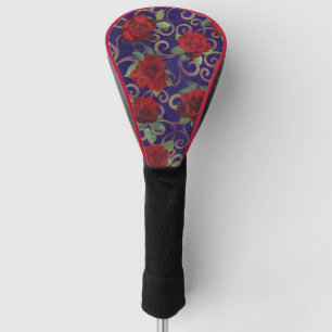 Elegant Classy Gold Damask Red Rose Paars Golfheadcover