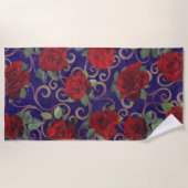 Elegant Classy Gold Damask  Red Rose Paars Strandlaken (Voorkant)