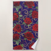 Elegant Classy Gold Damask  Red Rose Paars Strandlaken (Voorkant)