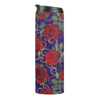 Elegant Classy Gold Damask Red Rose Paars Thermosbeker