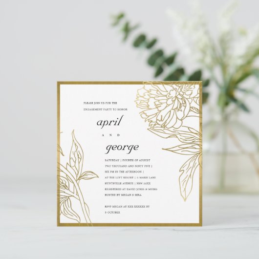 ELEGANT CLASSY GOLD FOIL FLORAL VERLOVING INVITE BEDANKKAART (Staand voorkant)