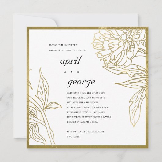 ELEGANT CLASSY GOLD FOIL FLORAL VERLOVING INVITE BEDANKKAART (Voorkant)
