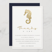 ELEGANT CLASSY GOLD FOIL NAVY SEAHORSE WEDING BEDANKKAART (Voorkant / Achterkant)