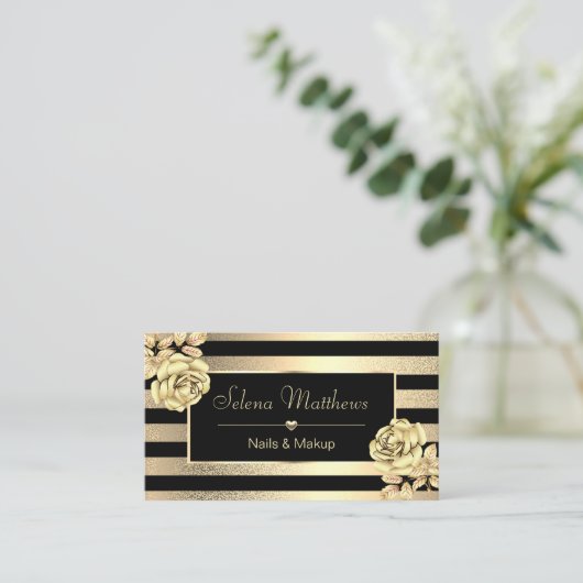 Elegant Classy Gold Rozen & Stripes Salon Visitekaartje (Staand voorkant)