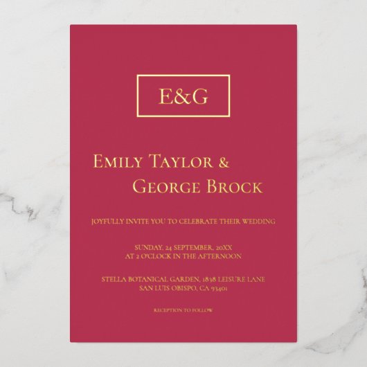 Elegant Classy Gold Script Magenta Modern Weddensc Folie Uitnodiging (Voorkant)