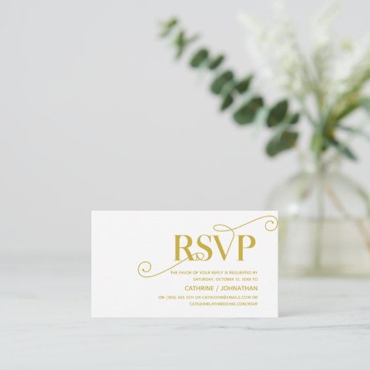 Elegant Classy, Gold Script, RSVP reageren Informatiekaartje (Staand voorkant)